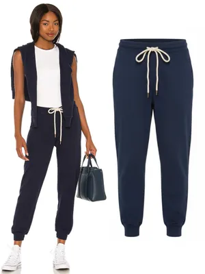 THE GREAT. • The Cropped Sweat Pant in True Navy blue terry knit slouchy jogger thumbnail 2