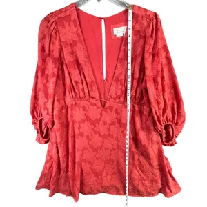 Anthropologie Plunge Mini Dress 16W Pink‎ Jacquard Floral Flirty Boho Feminine thumbnail 8