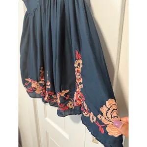 Free People Intimately Navy Blue Floral Embroidered Lace Up Mini Dress Small thumbnail 5