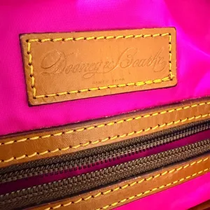 Dooney & Bourke Nylon Satchel Bag Khaki Tan Leather Trim Pockets Hot Pink‎ thumbnail 13