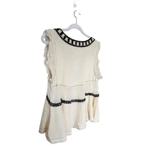 Free People Ecru Combo Embroidered V-Neck Tiered Boho Top Size Extra Small NEW thumbnail 5