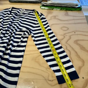 Anne Klein Navy White Striped Asymmetrical Hem Knit Sweater Top Large Coastal thumbnail 10