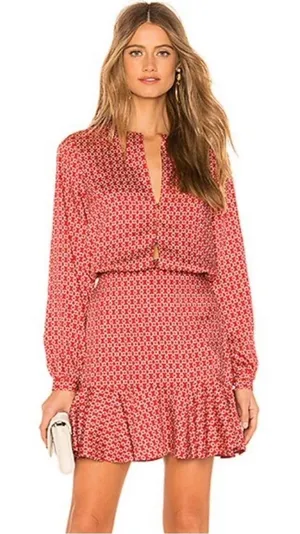 ALEXIS Coretti Mini Dress Silk Blouson Top Flounce Hem Printed Women's Size M thumbnail 1