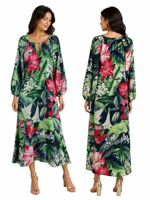 Tommy Bahama Celebration Tropical Floral Maxi Dress Green Size XXS thumbnail 2