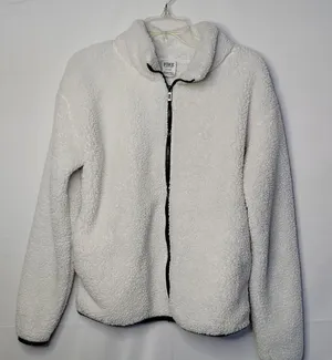 PINK - Victoria's Secret Limited Edition white teddy zip up no hood jacket sz Medium thumbnail 1
