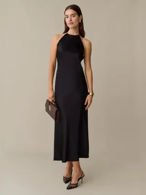 NWT Few Moda Vida Silk Dress size Small S Black halter Reformation Jenna kourt thumbnail 3