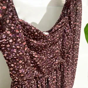LUSH Boho Smocked Sweetheart Milkmaid Dress in Brown Berry Floral thumbnail 10