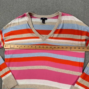 Gap Striped V-Neck Pullover Sweater Women's Medium Long Sleeve Cotton thumbnail 7