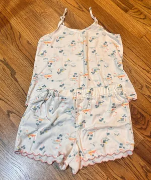 Rae Dunn Pajama Set Large Flamingo Beach Print Cami Shorts‎ Scallop Trim Lounge thumbnail 1