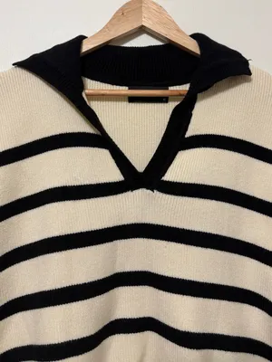 Cider Knit Striped Polo Vest Size XL Sweater Cream Black thumbnail 4