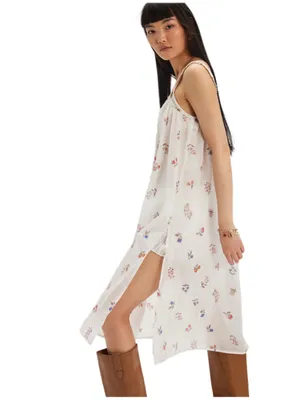 Free People White The Way Back Floral Print Maxi Top /Dress Cotton Embroidery XS thumbnail 2