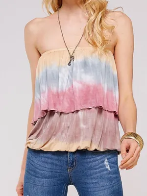 Urban X Tie Dye Ombré Strapless Blouson Tube Top Medium Boho Festival Y2K Summer thumbnail 2