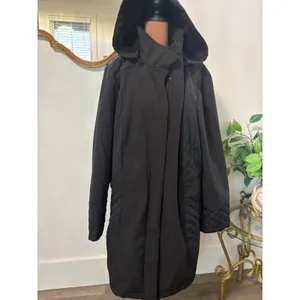 Liverpool Jeans Company Womens Black‎ Quilted Hooded Long Trench Coat Jacket thumbnail 3