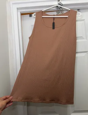 SKIMS Size 3X Cotton Rib Long Tank Top Sienna Brown Stretch AP-TNK-0463 NWT thumbnail 1