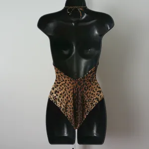 Leopard MobWife Y2K Coastal Beachy Animal Print Halter One Piece M Brown thumbnail 4