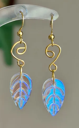 Handmade retro fairy funky style swirl & leaf unique dangle earrings⭐️🌙💕 thumbnail 1