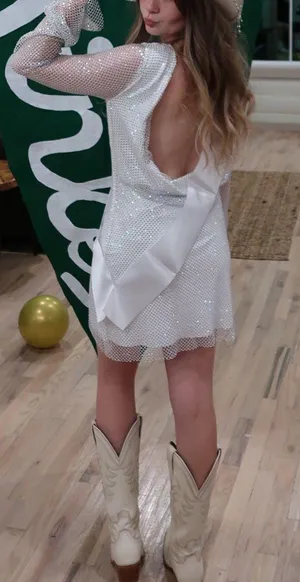 Anna White Rhinestone Mesh Mini Dress thumbnail 3