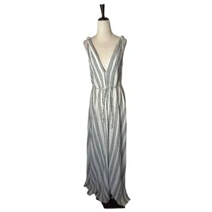 LoveShackFancy Dress Women XS Ivory Gray Striped Georgica Maxi Luxury‎ Boho thumbnail 3