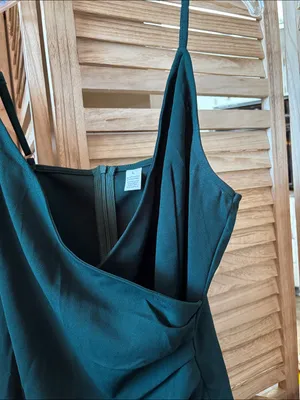 Elegant Dark Green Draped Slip Dress - NWOT Large thumbnail 6