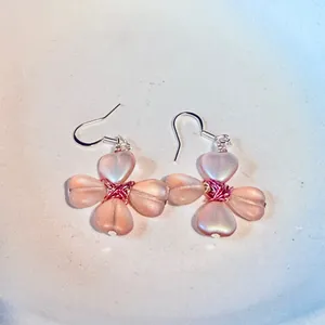Pink Frosted Hearts Flower Shaped Earrings thumbnail 3
