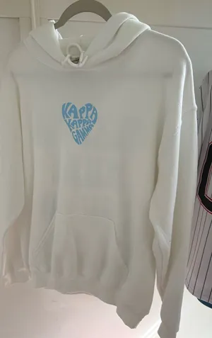 Gildan White Hoodie with Light Blue Kappa Heart Graphic thumbnail 1