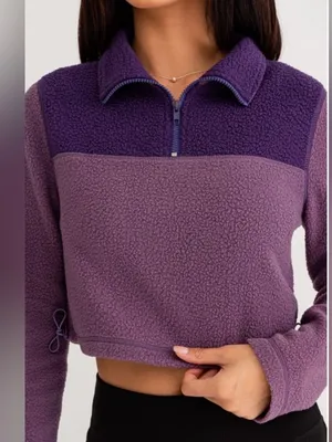 Le Lis Purple Colorblock Cropped Fleece Half Zip Pullover Medium NWT thumbnail 4