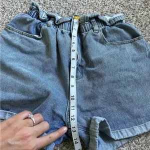 Plaid & Plain Elastic Waist High Rise Denim Jean Retro Rolled Shorts Medium thumbnail 7