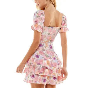 NWT City Studios Juniors Tiered Tie-Bodice Dress Pink Multi 3 thumbnail 2