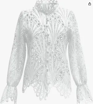 Hollow Lace Top Sz L White Guipure Romantic Sleeves Coquette Feminine Victorian thumbnail 1