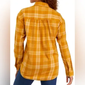 Wonderly Boyfriend woven plaid flannel‎ gold metallic size small thumbnail 2