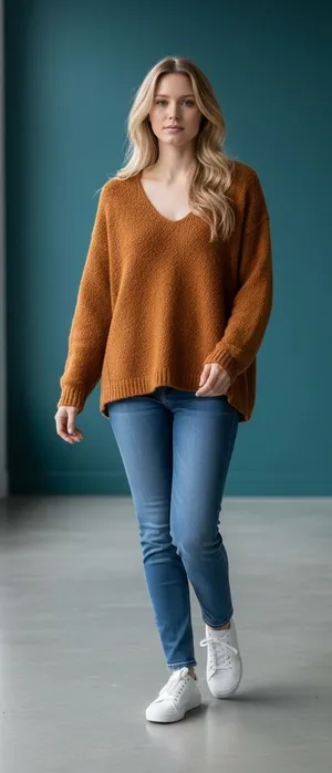 Free People Burnt Orange Alpaca Oversized Fuzzy Knit Sweater‎ Size Medium Women thumbnail 1