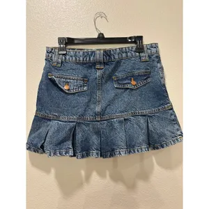 Reclaimed Vintage Y2K Denim Pleated Mini Skirt Womens US 6 Blue Low Rise thumbnail 3