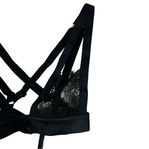 Victoria's Secret Strappy Floral Lace Bralette Black Goth Cage Straps Size S thumbnail 2
