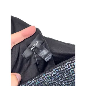 AQUA One Shoulder Sequin Ruched Bodycon Dress Black Sparkle Size Small NEW thumbnail 5