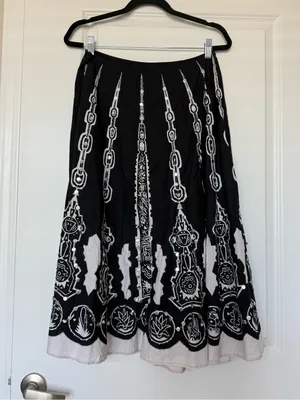 Papaya Y2K Black White Embroidered Sequin 100% Cotton Midi Skirt Size S thumbnail 2