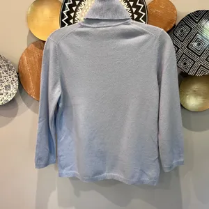 Ann Taylor 100% Cashmere Turtleneck Sweater Light Blue 3/4 Sleeve Womens Medium thumbnail 3