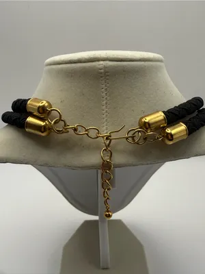 Black Braided Statement Necklace with Gold Accent thumbnail 5
