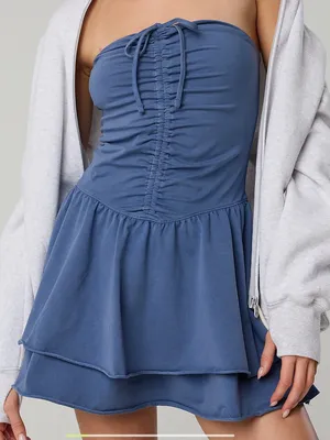 Aerie OG Cotton Strapless Ruched Mini Dress thumbnail 1