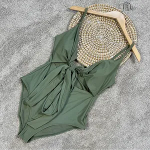 aerie Women’s Long Wrap Tie One Piece Full Coverage Swimsuit in Green L thumbnail 4