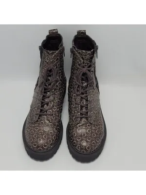 Guess Los Angeles Womens Brown Logo Ankle Combat Lace Up Boots Side Zip Sz 8.5M thumbnail 11