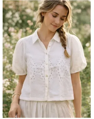 Joie Eyelet Linen Button Down Top thumbnail 1