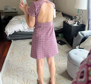 🆕 Zara | Geometric Print Dress XS Pink Open Back thumbnail 5