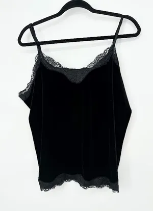 Y2K Black Velvet Cami Tank Top Lace Trim Size 1X Whimsigoth‎ Gothic Romantic thumbnail 1