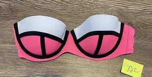 Victorias Secret Triangle Bikini Top 32C Underwire Padded Swim Bandeau Pink EUC thumbnail 1