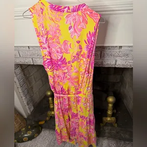 Lilly Pulitzer Folly Wrap Dress XL Calla Yellow Floral Coral Sleeveless Resort thumbnail 2