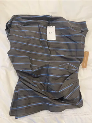 NWT o.p.t Tashi Cotton top size 2 Earthy Stripe one shoulder brown blue Few Moda thumbnail 6