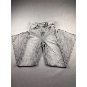 H&M Womens Gray Faded Wash High Waisted Wide Leg Jeans Size 0 Grunge Streetwear thumbnail 2