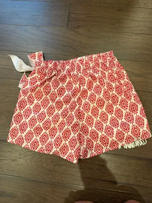 Women's Patterned Fringe High Waisted Wrap Tie Side Boho Shorts Small - C72-027 thumbnail 6