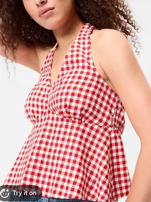 Old Navy Womens Red Gingham Linen Blend Halter Top New Small thumbnail 1