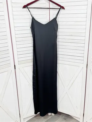 LBLC The Label Valarie Black Satin Slip Dress XS Midi Whimsigoth Party Coquette thumbnail 10